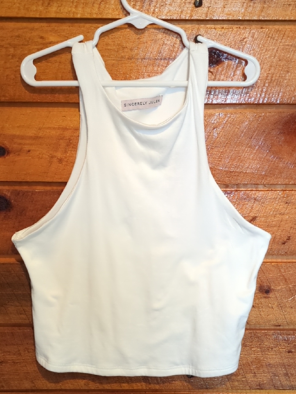 Sincerely Jules Cream High Neck Cropped Tank